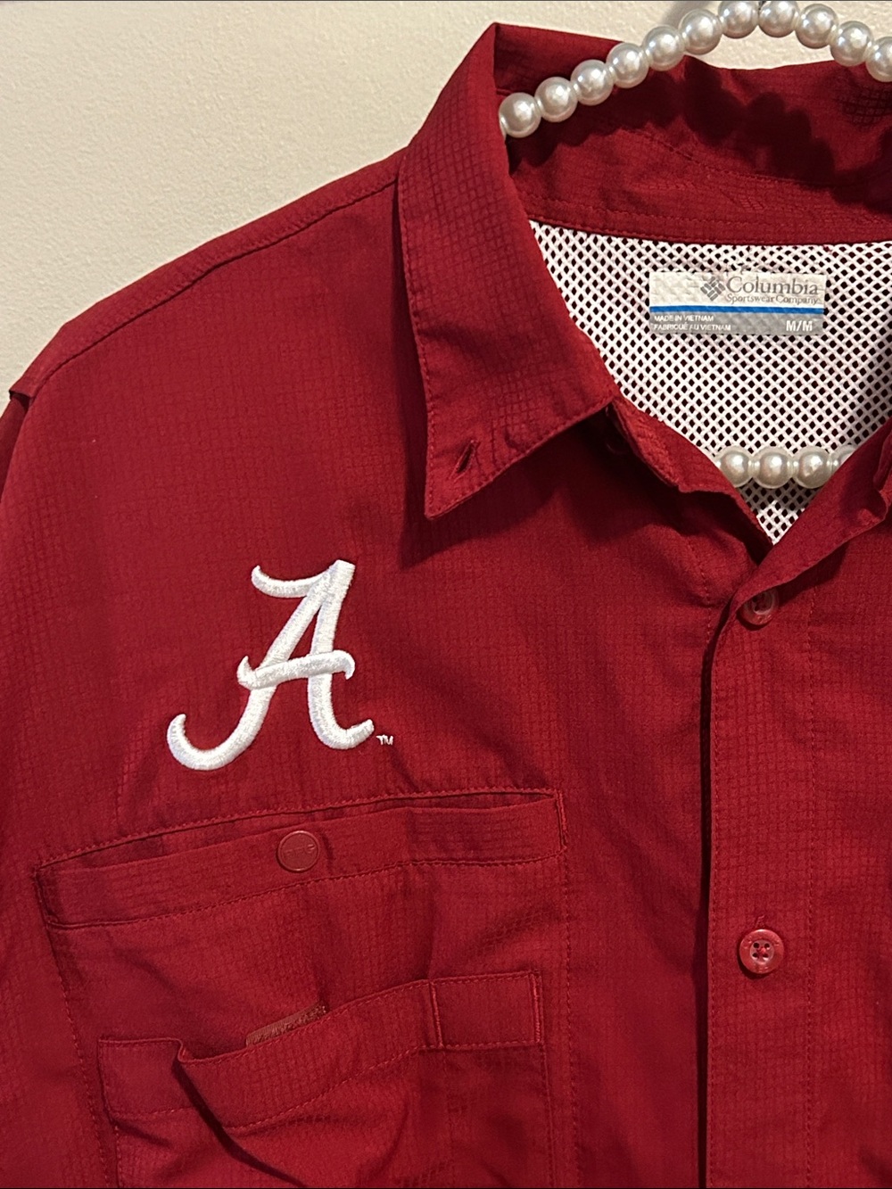 Columbia PFG Alabama Crimson Tide Shirt Mens M Red Performance Fishing S/S
